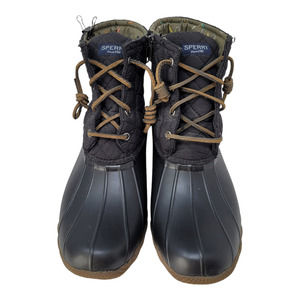Sperry Womens Quilted Saltwater Duck Boots Black Ankle Lace Up Zipper 10